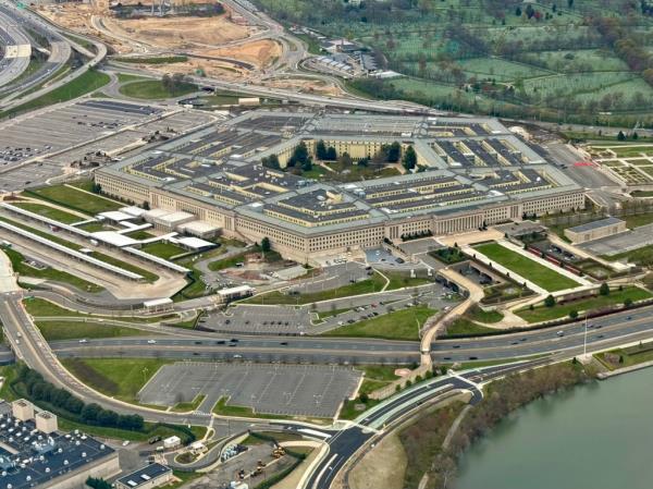 Aerial view of the Pentagon in Washington, DC, on March 31, 2024.